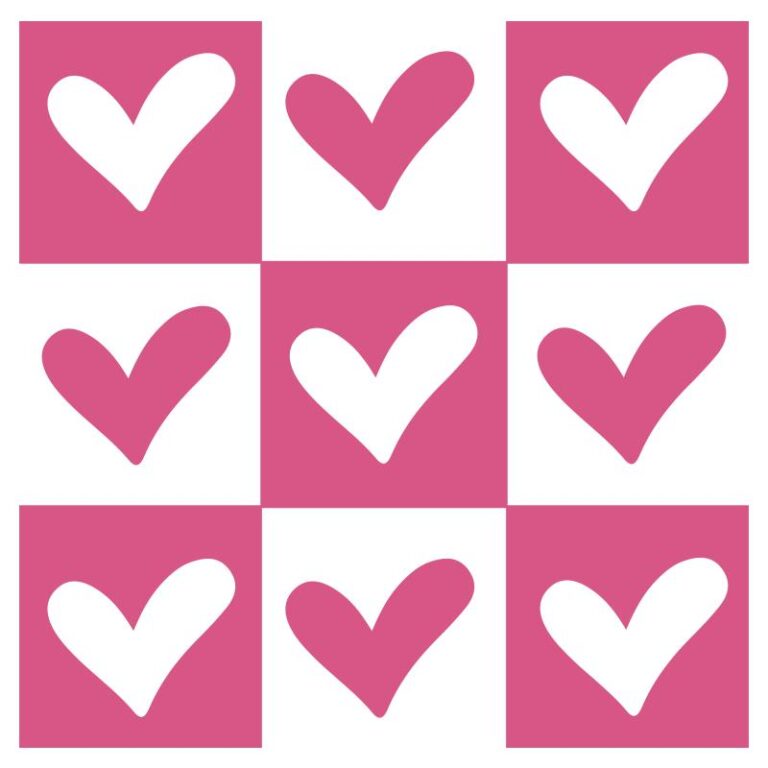 Pink and white checkerboard heart design for Valentine’s Day DTF heat transfer.