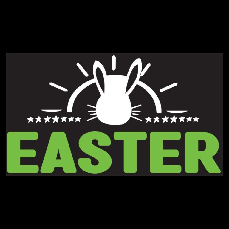 Easter heat transfer featuring a minimalist bunny logo with a green "Easter" text, perfect for simple and modern holiday designs.