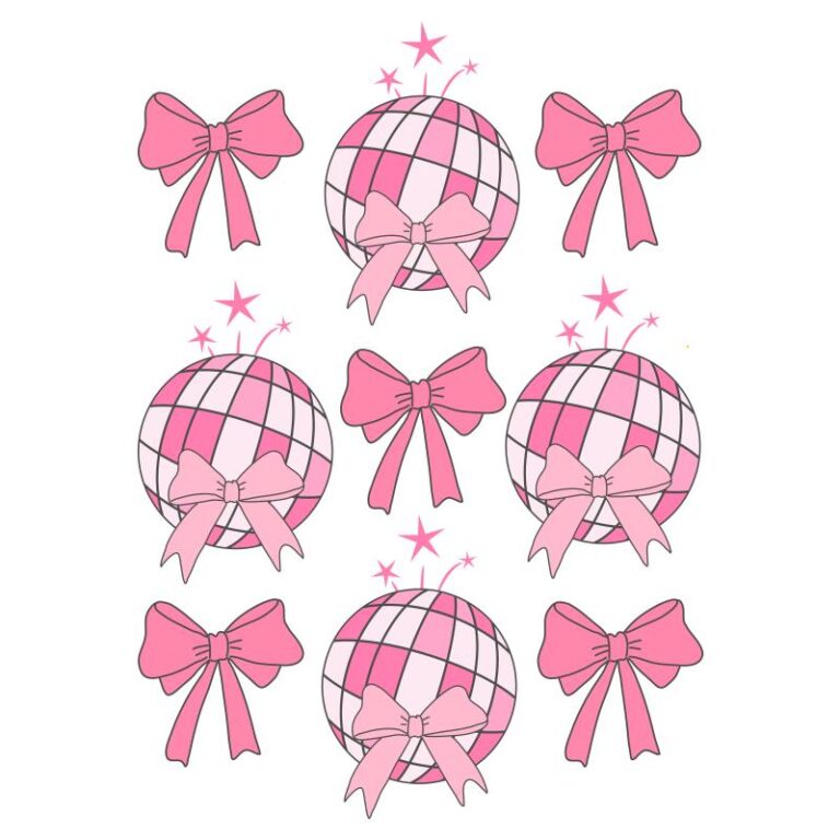 Happy New Year 2025 Pink Coquette Disco Ball DTF Transfer - Retro Bow Design - Iron On DIY Heat Transfer