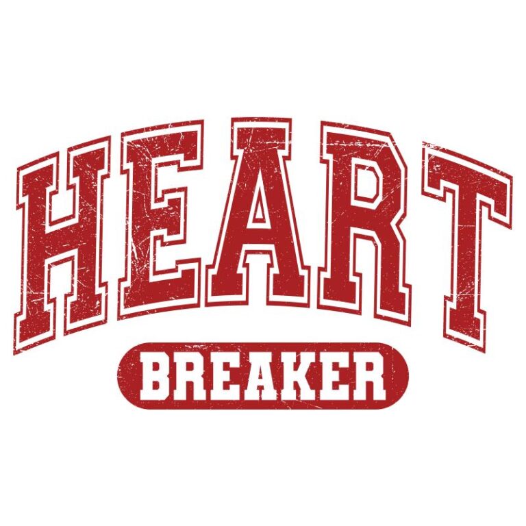 Heart Breaker design featuring bold varsity-style lettering with distressed texture, perfect for Valentine's Day apparel and crafts.