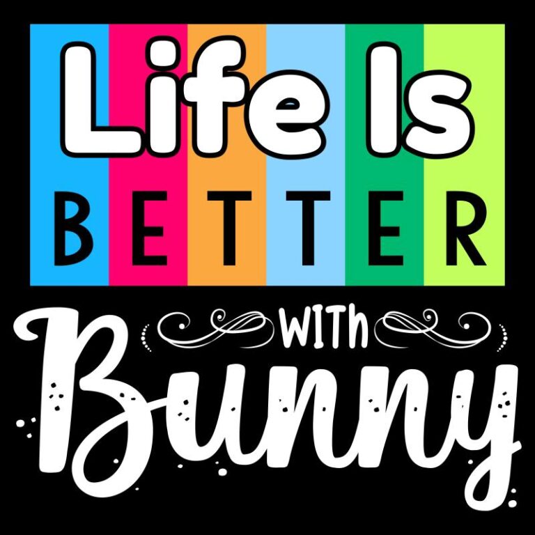 Colorful Life is Better With Bunny design featuring vibrant stripes and playful lettering for Easter-themed DTF heat transfers.