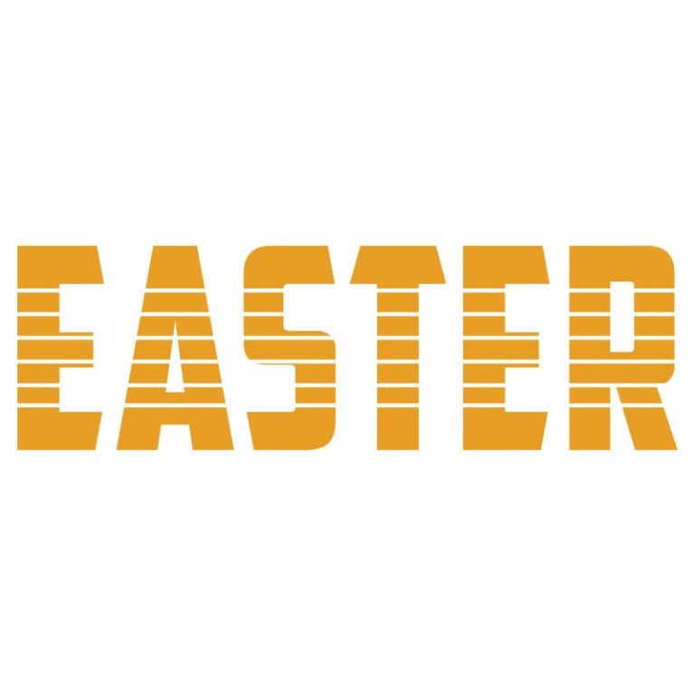 Easter-themed heat transfer design featuring bold, modern block letters spelling "EASTER" in vibrant orange with stylish stripe details.